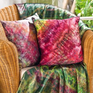 Silk cushion covers and throw in batik technique