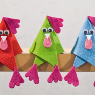 Colourful felt chickens