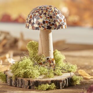 Wooden mushroom with mosaic