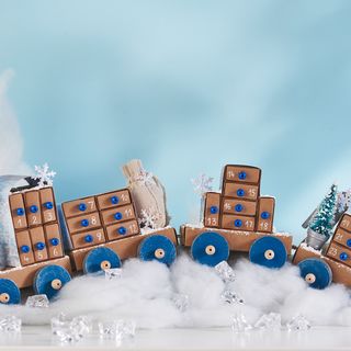 Advent calendar train made from matchboxes