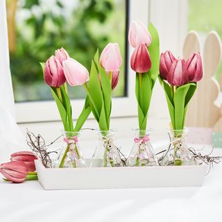 Frühlingsdekoration mit Tulpen