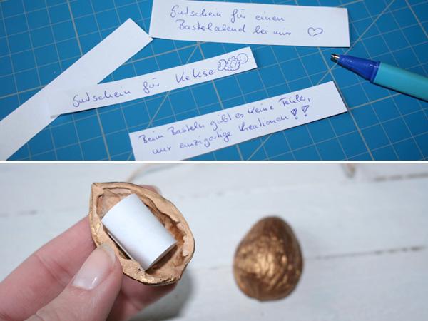 Glücksnüsse: Botschaften Glücksnüsse mit kleinen Botschaften für Silvester selber machen