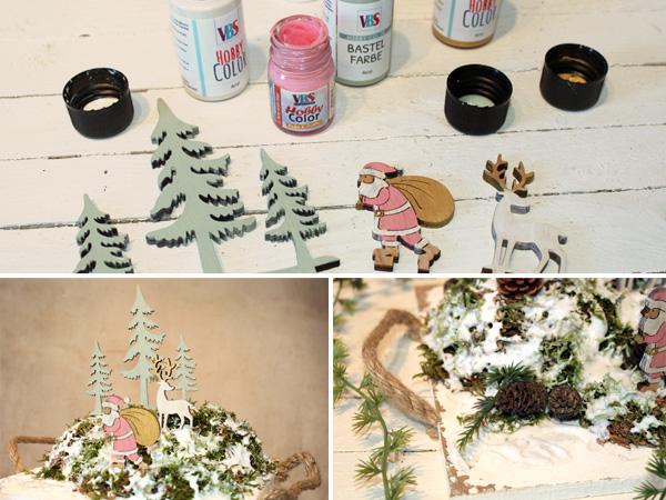 Weihnachtsgesteck_bemalen Weihnachtsgesteck mit Miniaturen